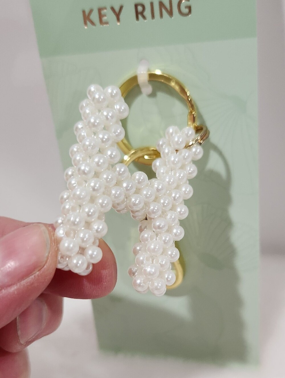Initial Letter H White Knitted Woven 3D Beaded Pearl Gold Keychain Bag Charm NWT - Picture 5 of 5